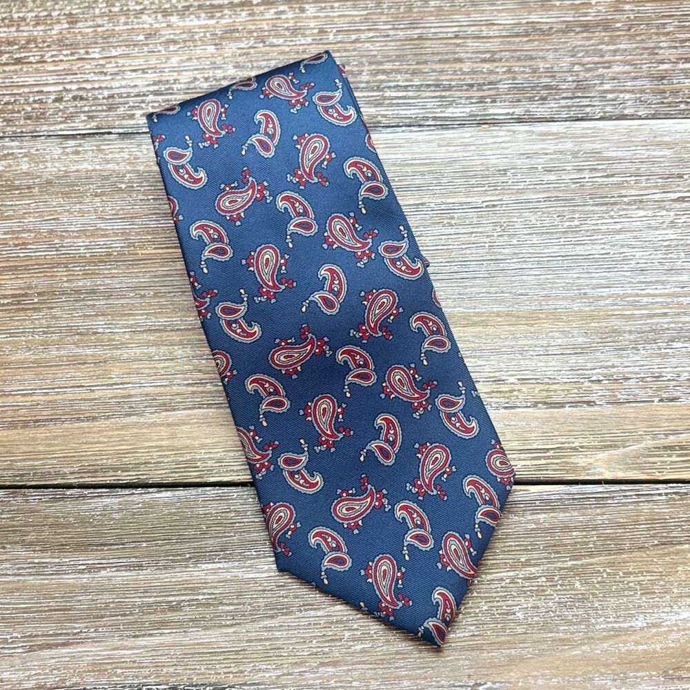 Valeriano Collection Silk Tie Blue Red Paisley USA Italy Dress Necktie